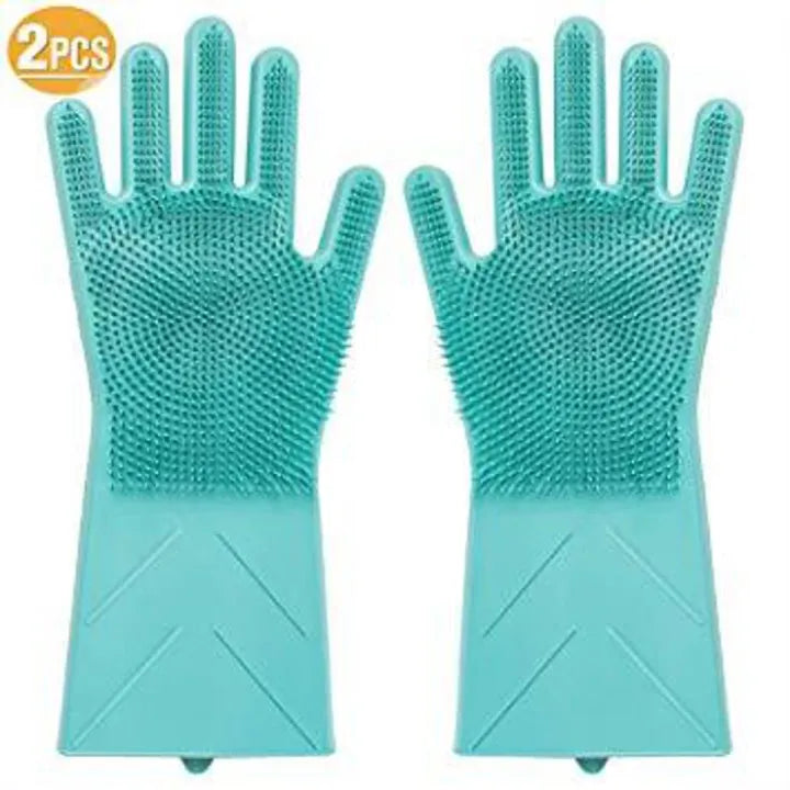 Magic Dish Washing Gloves with Scrubber – Silicone Reusable Cleaning Gloves (Blue)