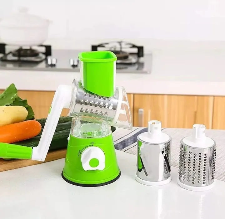3-in-1 Manual Tabletop Drum Cheese Grater – Rotary Vegetable Slicer & Shredder