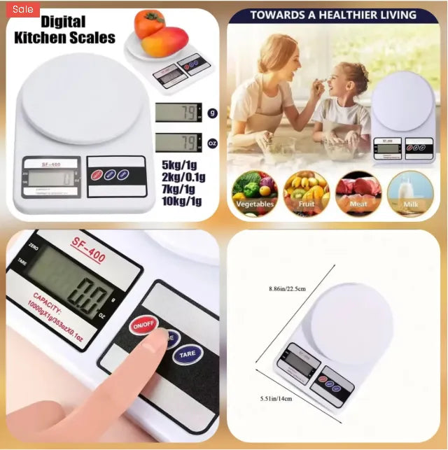 SF-400 Digital Kitchen Scale – 10KG High-Precision LCD Food Weighing Scale