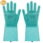 Magic Dish Washing Gloves with Scrubber – Silicone Reusable Cleaning Gloves (Blue)