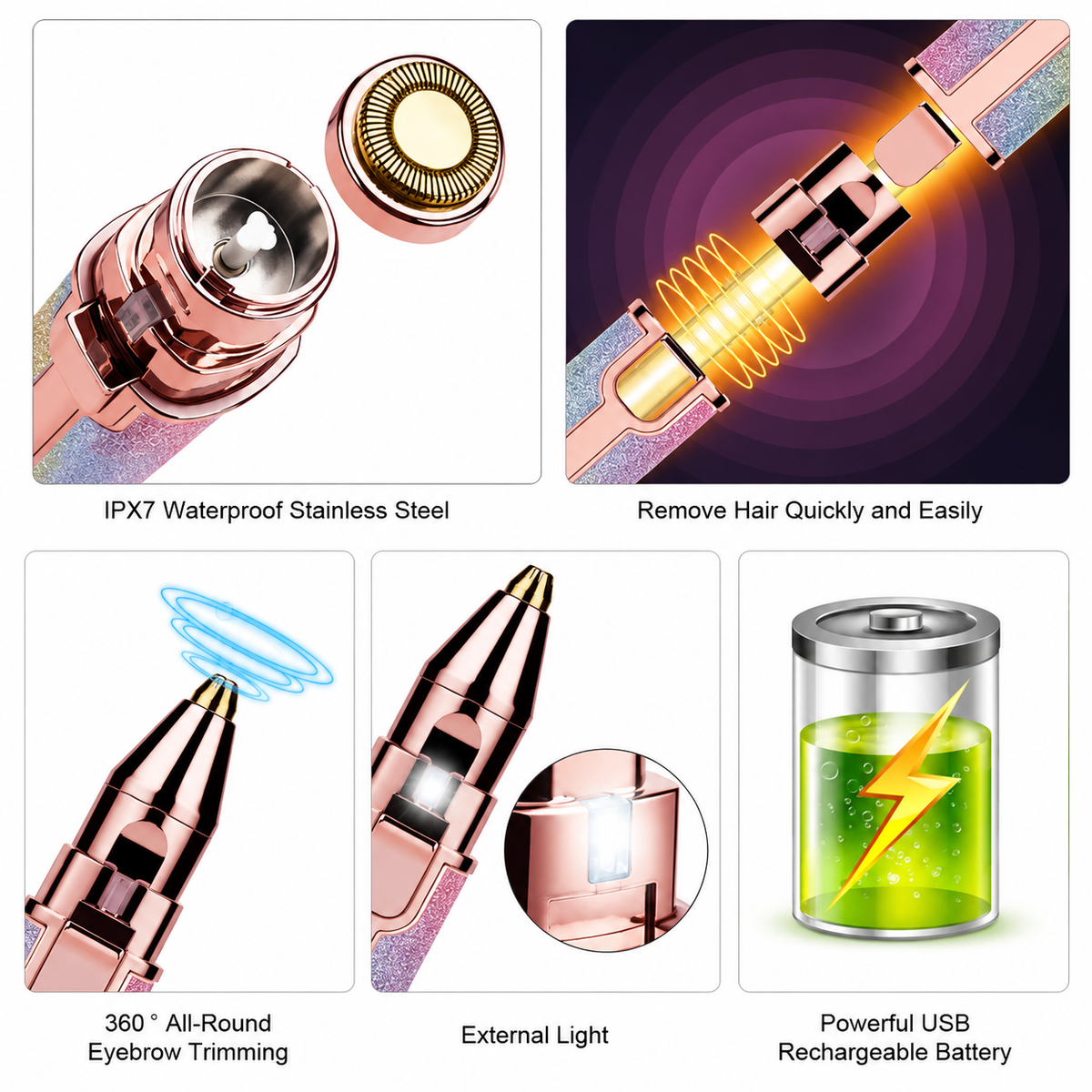 2 In 1 Rechargeable Flawless Eyebrow & Facial Hair Remover